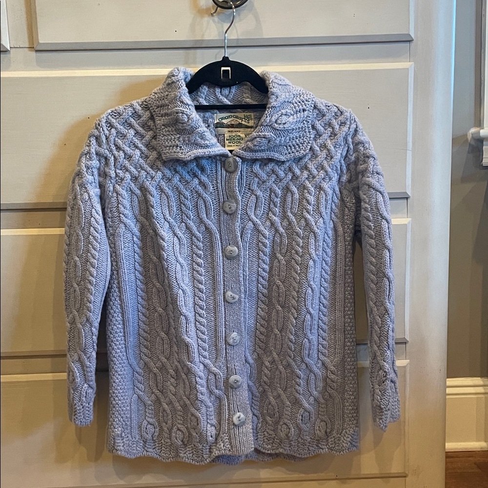 Aran Crafts Cable Knit Cardigan - Light Gray